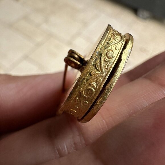 VTG Damascene Spain Guitar Brooch Pin 2" Gold Tone Green‎ White Ornate Music - Picture 6 of 8